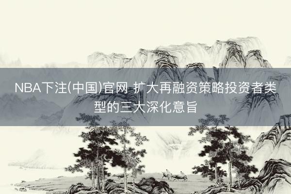 NBA下注(中国)官网 扩大再融资策略投资者类型的三大深化意旨