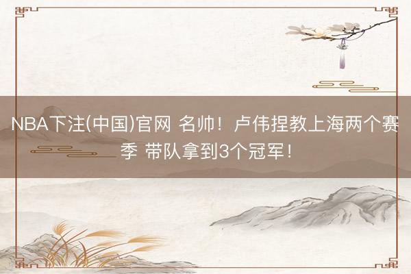 NBA下注(中国)官网 名帅!卢伟捏教上海两个赛季 带队拿到3个冠军!